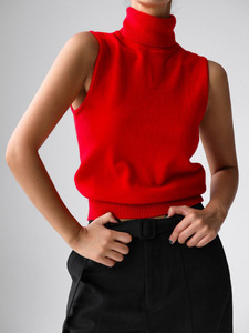 Camisetas sin mangas al por mayor, top corto sin mangas de <span class=keywords><strong>cuello</strong></span> <span class=keywords><strong>alto</strong></span> sexy, jersey de punto a la moda estilo Y2K, blusa sencilla y ajustada, chaleco informal de verano para mujer - Product Image 3