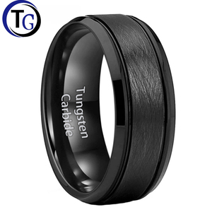 TG 8mm Bague en tungstène pour homme Plaqué noir Design Personnalité Bijoux de sable désordonnés - Product Image 1