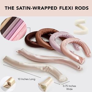 Bigoudis originaux pour cheveux longs, sans chaleur, pour la nuit, sans dommages, 4 bigoudis plus écharpe, dégradé marron, velours flexible, taille moyenne - Product Image 2
