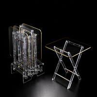 Ensemble de tables à thé pliantes modernes et élégantes de qualité supérieure, 4 pièces, plateau pliant en acrylique transparent avec bordure dorée