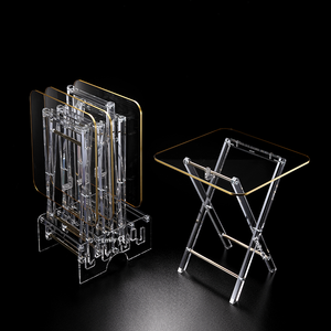 Bán Buôn Chất Lượng Tốt Hiện Đại Phong Cách 4 Pcs Gấp Bàn Trà Thiết Lập Rõ Ràng Acrylic Gấp Khay Bảng Với Vàng Rim - Product Image 2