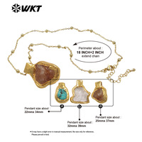 WT-N1500 exquis or électrolytique Quartz naturel et pierre Turquoise collier pendentif irrégulier pour les femmes décoration quotidienne