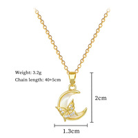 Kalung Liontin Bulan Baja Tahan Karat Lapis Emas 18K Zirkon Mikro Insert Putih Biru Hadiah Wanita Rantai Pesta