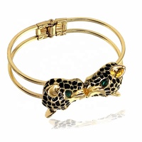 2025 vente en gros femmes conçu Double tête de léopard plaqué or manchette Bracelet mode Animal personnalité cadeau Bracelet