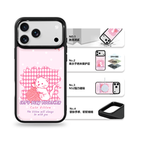 Coque de téléphone AG Feeling Black Edge avec motif chat rose en fil doré pour iPhone 17, 17 Pro Max, 16 Pro, 15 – Coque magnétique