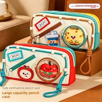 Tempat Pensil Multifungsi Bergaya Instagram Bertema Makanan dengan Desain Warna-Blok untuk Siswa Sekolah Dasar