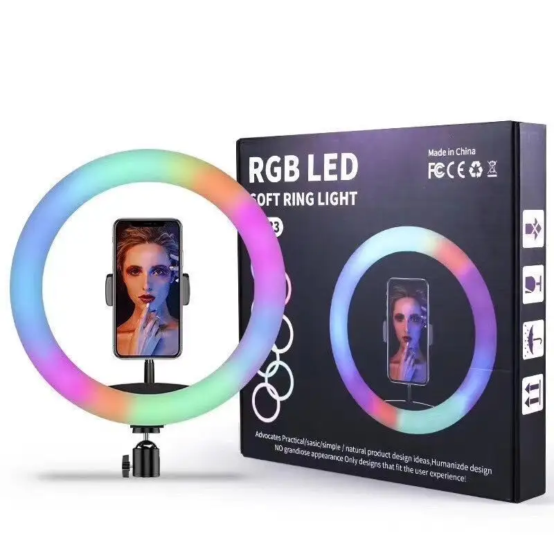 Hot Sale New Dimmable 12 Inch RGB Ring Light With Tripod Stand Phone Holder Makeup Photography Fill Light LED Selfie Ring Light