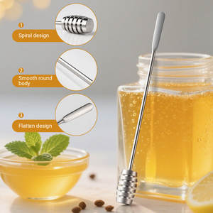 ハニーシロップディッパースティックサーバーハニースプーンステンレス鋼ハニカムスティック杖ハニーポット容器用 - Product Image 4