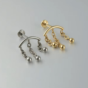 Boucles d'oreilles en chaîne de titane avec pampilles pour cartilage d'oreille et piercing de lèvre, bijoux en titane ASTM F136, accessoires de mode pour fêtes - Product Image 3