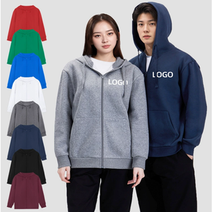 2025 Wholesale Cotton Work <strong>Hoodie</strong> 350 Gsm Customization Unisex <strong>Zip</strong> up Solid Color Blank Logo Printed <strong>Hoodie</strong> - Product Image 1