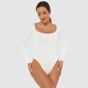 <span class=keywords><strong>Combinaison</strong></span> d'été pour femme, style européen et américain, coupe ajustée, très extensible, en polyester et coton, couleur unie, manches longues - Product Image 3