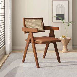 Poltrona CL-185 in Legno Massello Stile Wabi-Sabi, Sedia da Pranzo con Seduta e Schienale in Tessuto di Cotone ad Alta Densità - Product Image 5