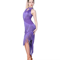 Robe de danse latine pour femmes, robe de scène sexy sans manches avec franges et pompons, costume de performance pour salsa, rumba et danse de salon