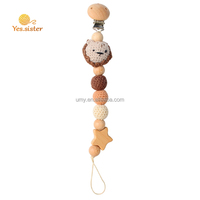 Clip en bois de hêtre pour bébé, Attache-sucette, ours au Crochet, perles, sucette, chaîne Animal, 5 pièces