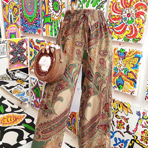 Pantalon Palazzo Imprimé Paisley pour Femme, Tissu Ethnique Tropical, Coupe Droite Longue, Style Bohème Anti-Plis Taille Haute - Product Image 3
