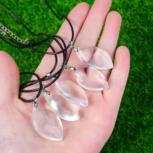 Wholesale Healing Natural Crystal Handmade Clear Quartz Necklace Crafts Polished Crystal Droplet Pendant For Gifts