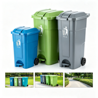 Poubelle à pédale en plastique HDPE multicolore avec roues et couvercle pour parc, rue, jardin, hôtel, poubelle à roulettes en plastique