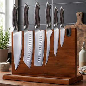 Ensemble de 7 couteaux de chef en acier molybdène-vanadium de haute qualité, finition Damas, design ambidextre, nouveau manche en résine verte, tissu Oxford - Product Image 4
