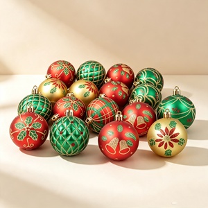 Wholesale 6cm Glitter Christmas Ball <b>Ornament</b> Set <b>Red</b> GreenPlastic Bauble Xmas Tree Hanging Pendant Decoration - Product Image 5