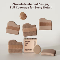 Xunfuji Poudre Compacte Chocolatée Effet Biscuit, Mini Houppette Floquée Lavable Format Doigt, Lot de 6 Correcteurs de Maquillage