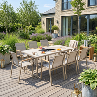 Table de jardin moderne en métal avec barbecue et plateau de cuisson, ensemble table et chaises pour terrasse et cour