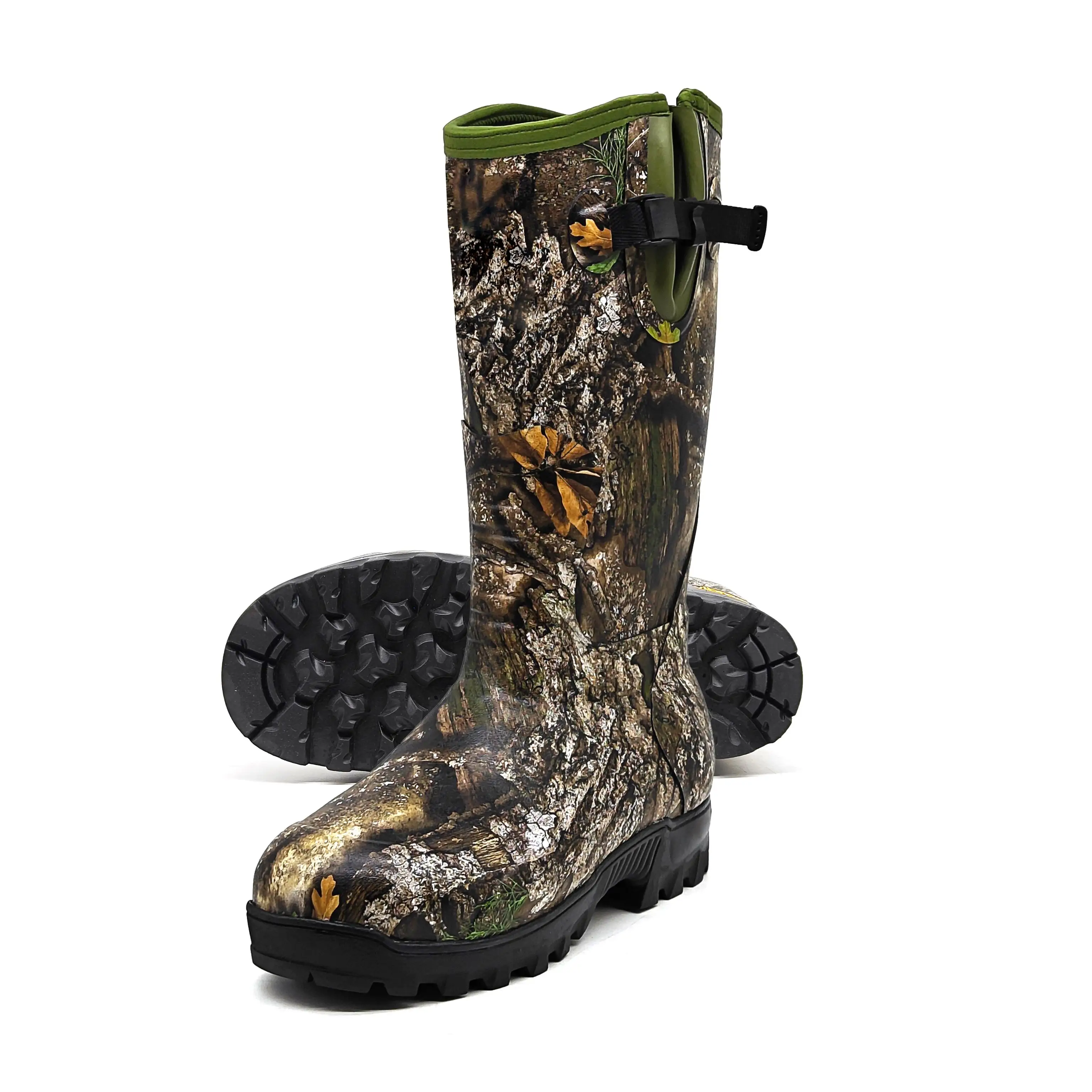 China manufacturer real tree camouflage waterproof rubber insulated neoprene boots winter boots men's knee high hunting boots