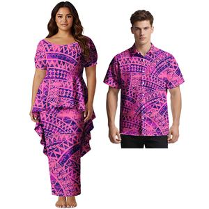 Chemise Aloha pour homme de haute qualité avec motif tribal personnalisé, robes polynésiennes haut de gamme pour femme, chemise samoane Puletasi, ensemble 2 pièces, costume de couple - Product Image 1