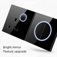 Prise murale universelle G12 noire standard britannique à 3 trous avec interrupteur à intensité variable, ports USB-A et USB-C, panneau en verre IP20, indicateur LED