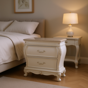 Comodino Chantelle con Piano in Granito Bianco Perla, 2 Cassetti, Stile Francese, Arredamento Camera da Letto - Product Image 2