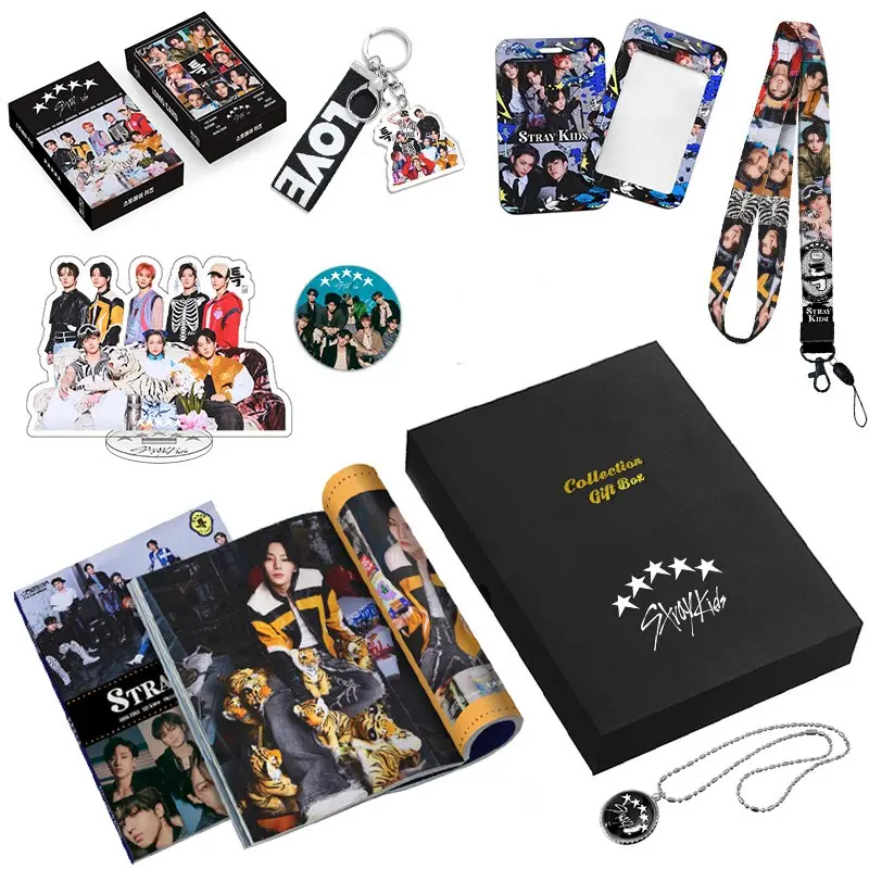 Kpop TWICE Stray Kids IVE ITZY Fashion Gift Box List Lanyard Phone Support Photocards Standee Necklace Keyring Album Collection