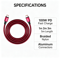 Cable USB Tipo-C de Nailon Trenzado de Alta Calidad, Carga Rápida 2A, 100W, 1M, para Dispositivos Móviles y Computadoras IOS