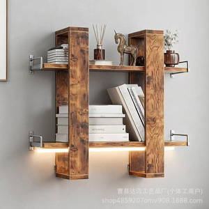Wooden <b>Wall</b> <b>Mounted</b> Storage Rack 2 Tier Irregular Shape Floating <b>Shelf</b> For Home Decor Green Plant Display - Product Image 3