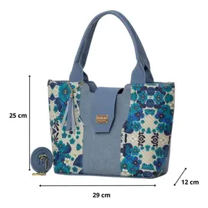 Sac fourre-tout en jute bleu Fana Eva, taille moyenne, motif lettres, usage quotidien, sac de plage - Product Image 4