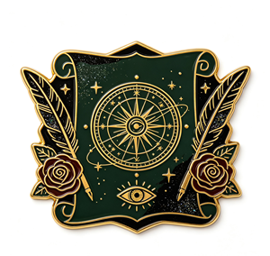 Pin de Metal Esmaltado Personalizado, Broche con Diseño de Pluma Verde Dorada, Rosa y Emblema del Zodiaco, para Regalo y Ropa - Product Image 1
