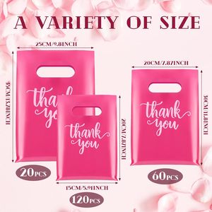 Pink Thank You Plastic <b>Bags</b> With Die Cut Handles 3 Sizes Bulk Retail Grocery Gift <b>Bags</b> - Product Image 2