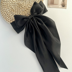 ロングボウヘアクリップソリッドカラー生地ヘアピンクロスボーダー大型ボウリボンヘアピンスプリングクリップヘアアクセサリー - Product Image 5