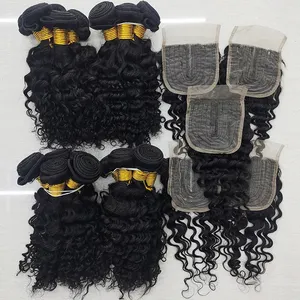 Letsfly Deep Wave Human Hair Bundles with Closure Malaysian Human Hair Supplier T Part Lace Closure 60g/pcs Free Shipping