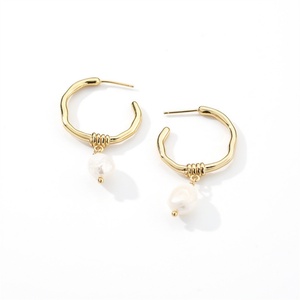 <b>Fine</b> 18k Gold Plated <b>Earrings</b> Freshwater Pearl <b>Stud</b> <b>Earring</b> Stainless Steel c Shape <b>Earrings</b> Women - Product Image 1