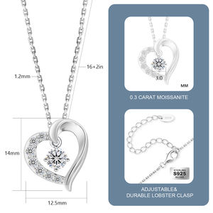 Cadeau de fête des mères Coeur Charm Jewelry Women I Love You 925 Sterling Silver Chain Birthday Moissanite Diamond Pendant Necklace - Product Image 5