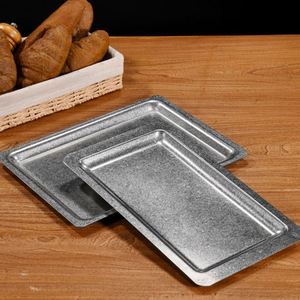 Plateau de présentation rectangulaire rétro en acier inoxydable, style occidental, assiette à fond plat pour steak, plateau de barbecue pour restaurant - Product Image 2