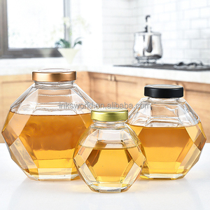 Pot de miel hexagonal 3oz 6oz 8oz 12oz Pot de miel en verre vide et transparent avec louche en bois - Product Image 4