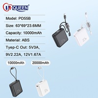 Power Bank Portabel 2-in-1 Kapasitas Tinggi Personalisasi, Pengisi Daya Cepat PD 22.5W 10000mAh Mini Power Station dengan Kabel Terintegrasi