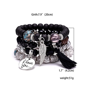 Bracelet à breloques 'Je t'aime' avec ailes et perles à franges pour femme - Nouvelle collection tendance - Product Image 2