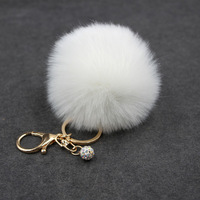 Porte-clés pompon en fausse fourrure de lapin électroplaqué pour femme, 8 cm, breloque boule pour voiture avec strass