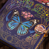 Carnet de notes vintage gothique avec papillon, pages colorées, rose séchée et serrure, décor floral esthétique, pour scrapbooking