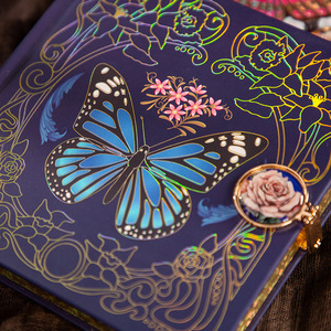 Diario Gotico Vintage con Farfalle, Pagine Colorate e Lucchetto con Rosa Essiccata, Quaderno Decorativo Floreale Estetico - Product Image 4