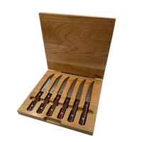 Couteaux à steak en acier inoxydable 6 pièces avec poignées en bois de pakawood mixte, couteaux à steak de 5 "dans un coffre en bois (lot de 6)