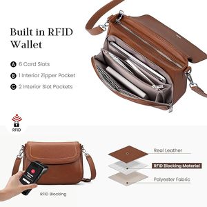 Genuine Leather Crossbody Bags for Women with Built in RFID Wallet <b>Medium</b> Womens Saddle Bag Cross Body <b>Purse</b> - Product Image 6