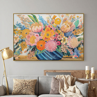 Toile abstraite florale colorée - Impressions florales modernes pour décoration murale de bureau et d'hôtel, commandes en gros acceptées