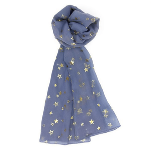 Sciarpa Lunga in Cotone Angelina Tr 70x180cm con Stampa Stelle in Lamina d'Oro per Donna, Accessorio di Moda - Product Image 1